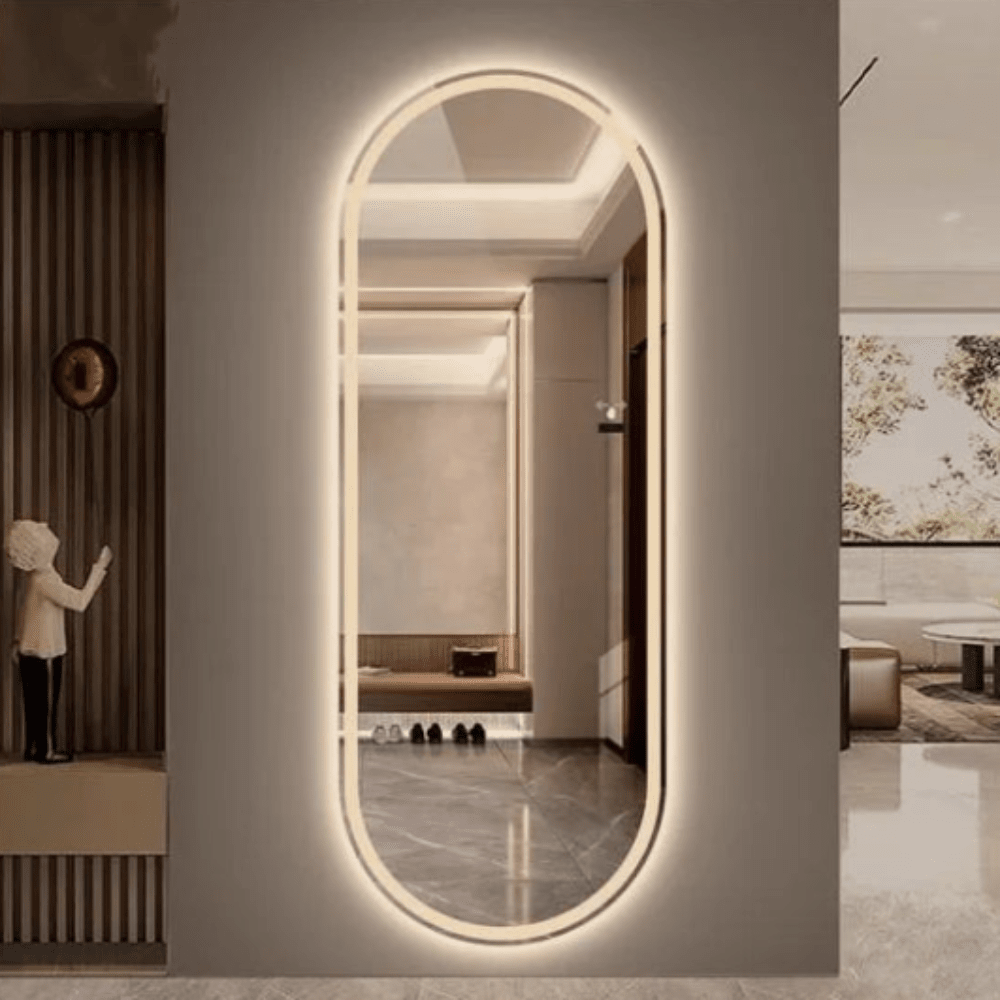 Frosted Oval Mirror with Warm LED - 60x150cm Woodglass Oval