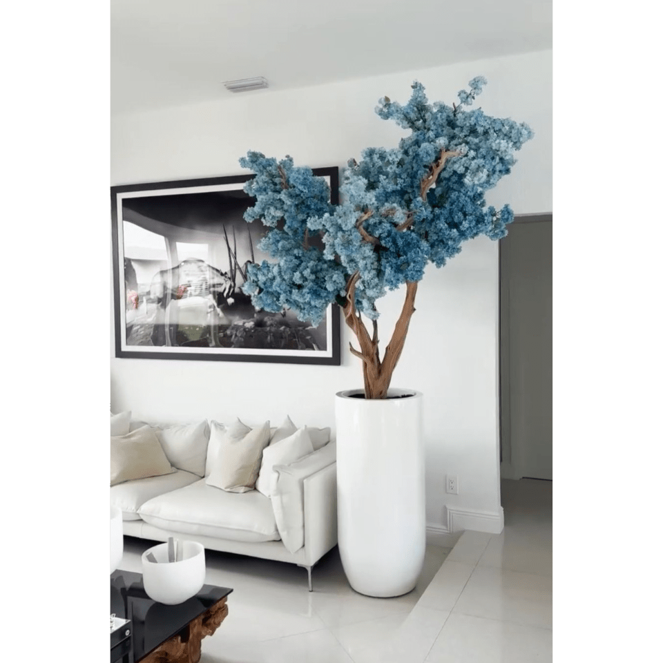 Jarrón St. Tropez blanco mate con diseño de flor de cerezo azul