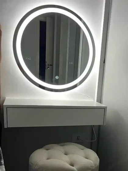 Round FROSTED Mirror with LED Lighting and Touch Screen Button