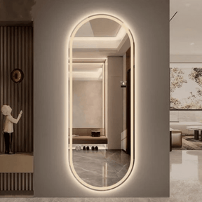 Frosted Oval Mirror with Warm LED - 60x150cm Woodglass Oval