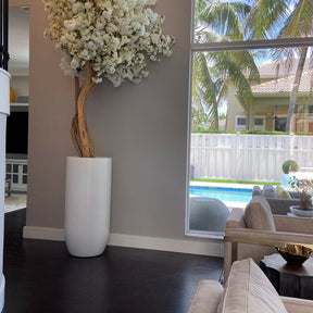 Matt Beige St. Tropez Vase with White Cherry Blossom Tree