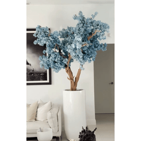 Jarrón St. Tropez blanco mate con diseño de flor de cerezo azul