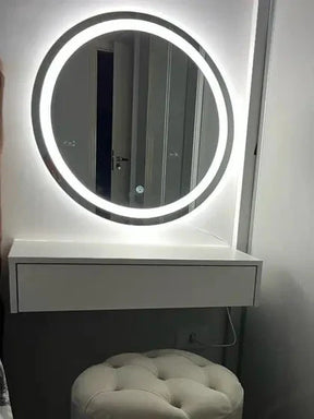 Round FROSTED Mirror with LED Lighting and Touch Screen Button